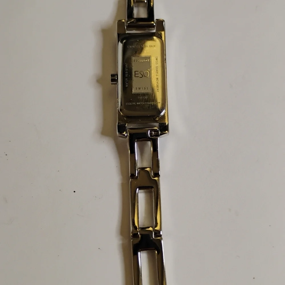 Vintage ESQ Swiss Made By Movado‎ Stainless Steel Black Dial Tank Watch